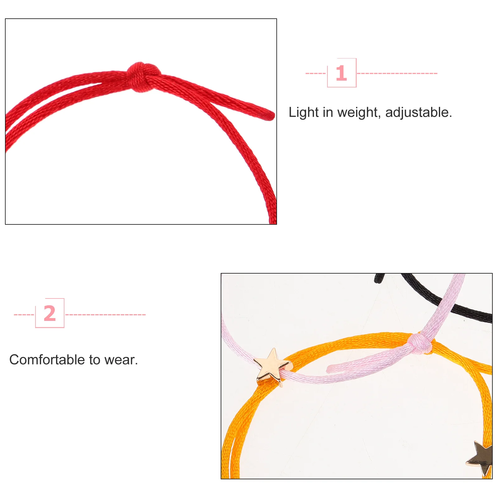 

8Pcs Adjustable Star Woven Bracelets Red Yellow Dark Brown Black Elegant Design Stylish Occasions