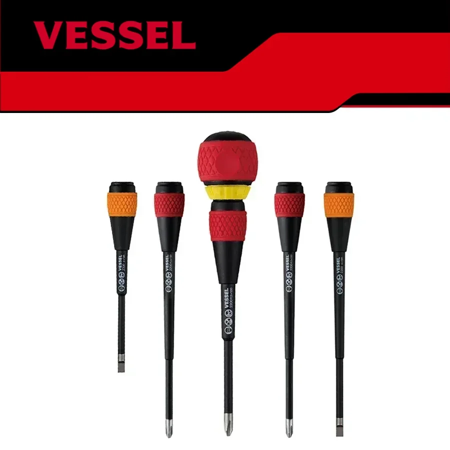 Genuine VESSEL Hand Tools Ball Ratchet Grip Screwdriver Set Suitable For Phillips And Slotted Screws NO.2200 5Pcs Set