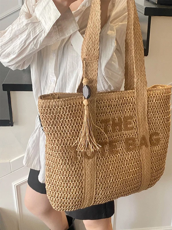 Summer Beach Vacation Large Capacity Straw Woven Tote Bag Casual Fashionable Single Shoulder Bag for Travel Versatile Ladies Bag