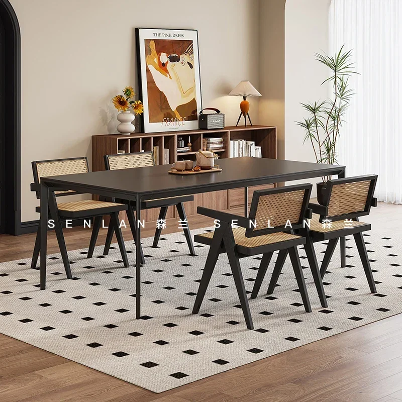 Rock dining table and chair combination 2023 household Nordic modern minimalist restaurant square dining table with 6 chairs.