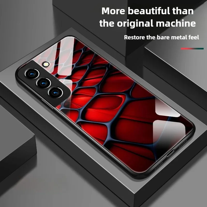 Fashion grid patterned glass phone case suitable for Samsung Galaxy S26 S25 S24 S23 S22 S20 FE/Ultra/Plus hard case