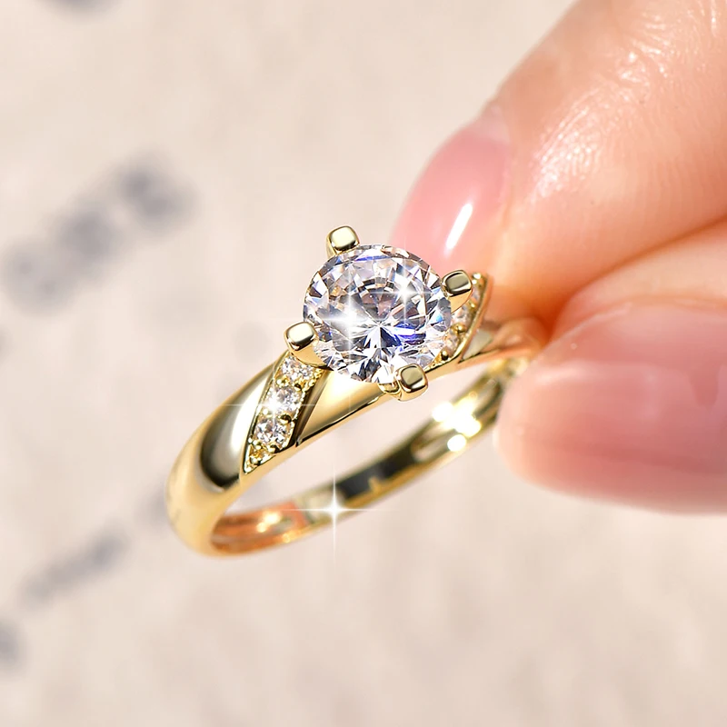 14K Vergoldeter CZ Labor-Diamant Versprechen-Ring 7mm Rundschliff Kubischer Zirkonia Hochzeits-Verlobungsringe für Frauen – Detail 11