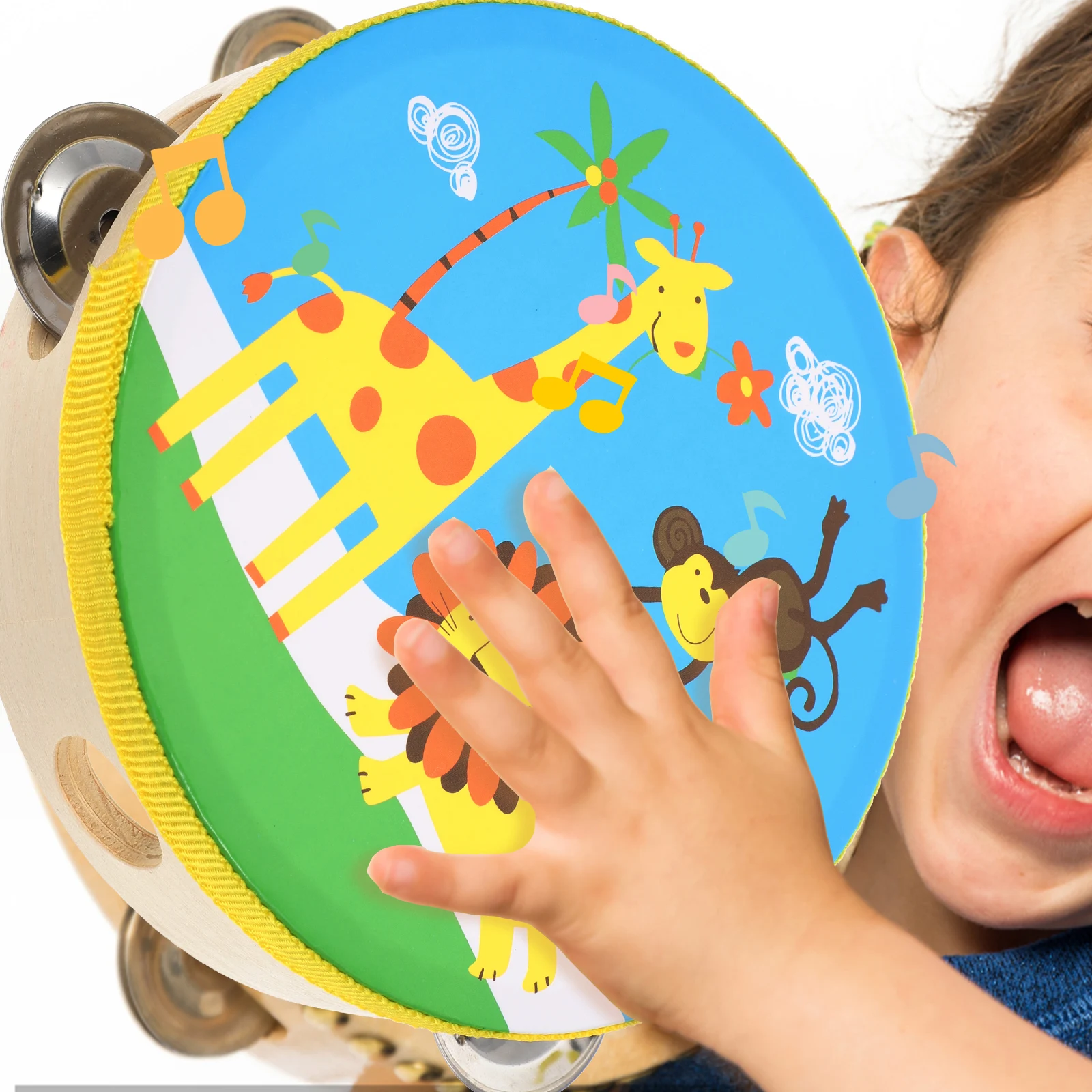 2 pezzi tamburello tamburello set giocattoli musicali strumento musicale a percussione tamburello per bambini manico tamburelli di stoffa bambino tenuto in mano