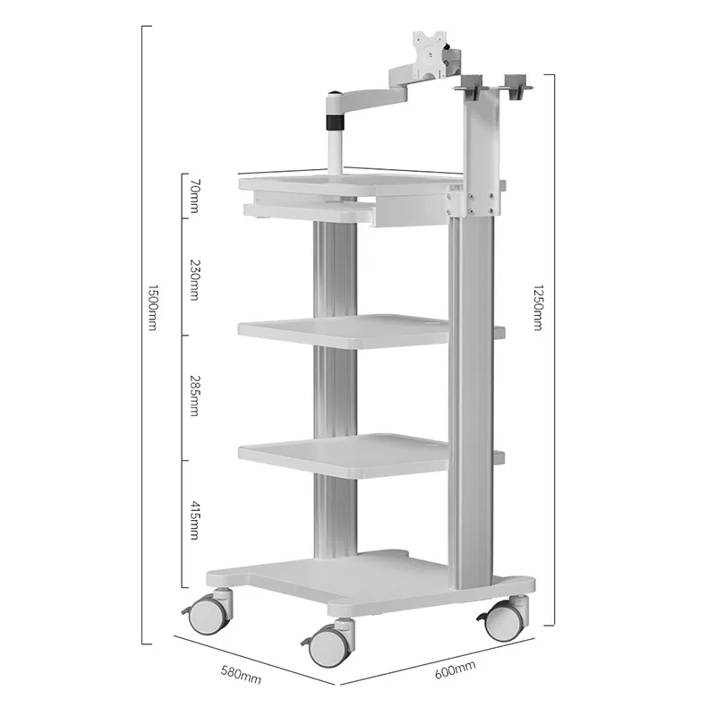 E2-1c Medical Endoscope Trolley Hospital Mobile Workstation Cart Monitor Mount 4-Layers Storage Platform