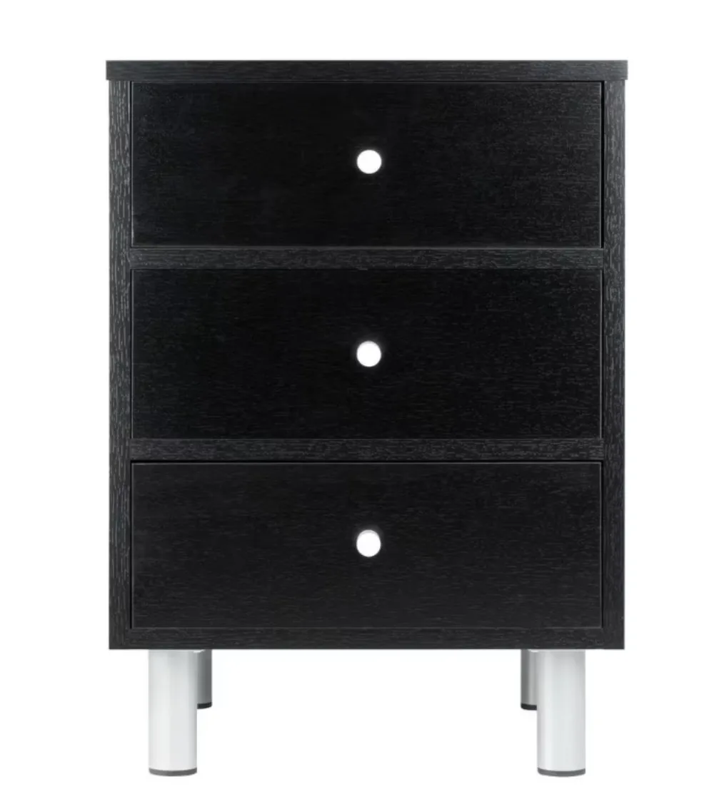 

Daniel Accent Table with 3 Drawers in Black Finish Black with metal accent. Black veneer on composite wood.
