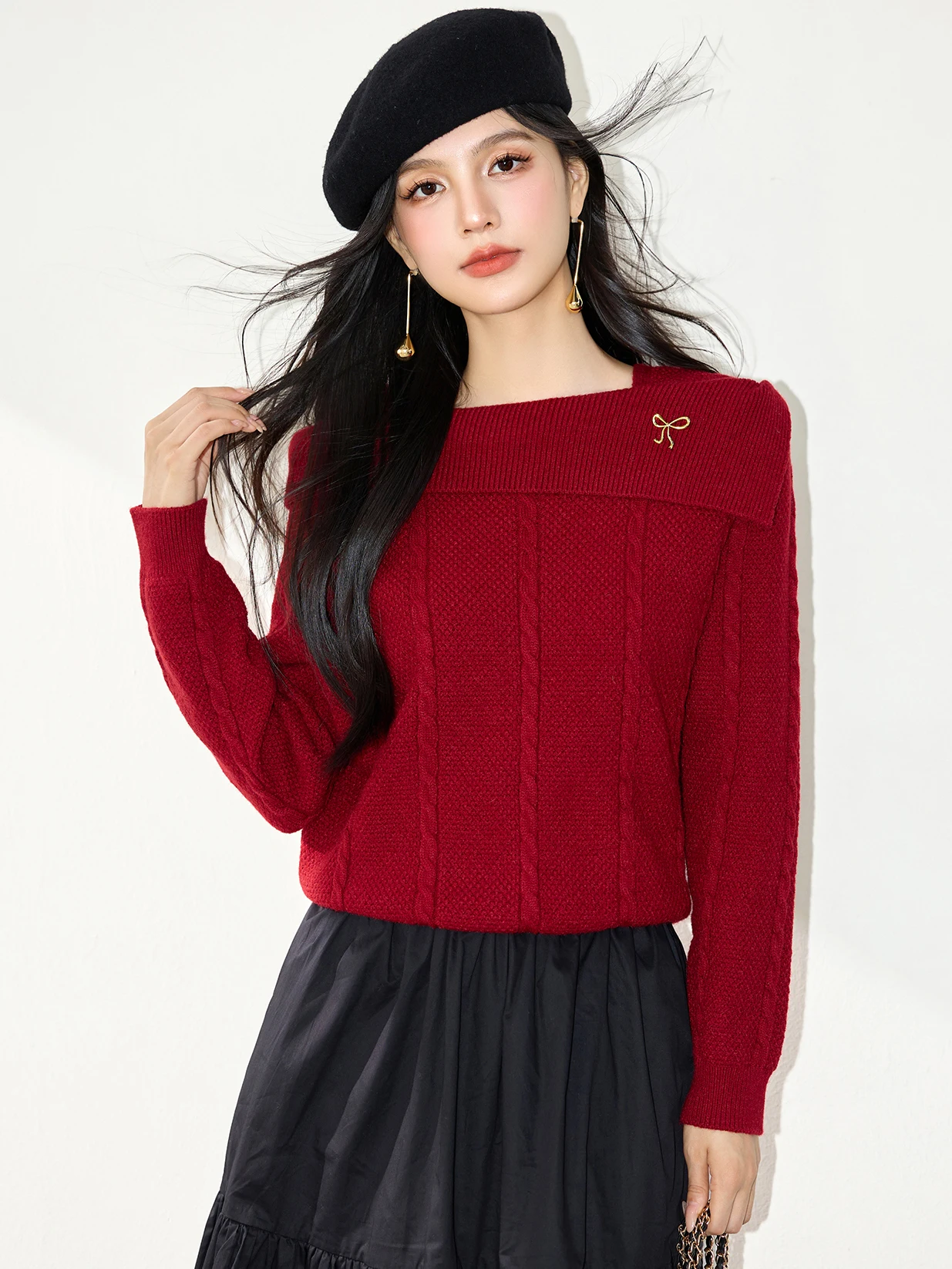 

Solid Loose Off Shoulder Slash Neck Long Sleeve Knitting Sweater Women Jumpers Office Fashion New