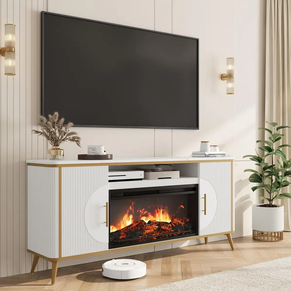 

Fireplace TV Stand Up to 80 TVs, Modern Entertainment Center with 30 Electric Fireplace, Luxury Media Console with Adjustable S