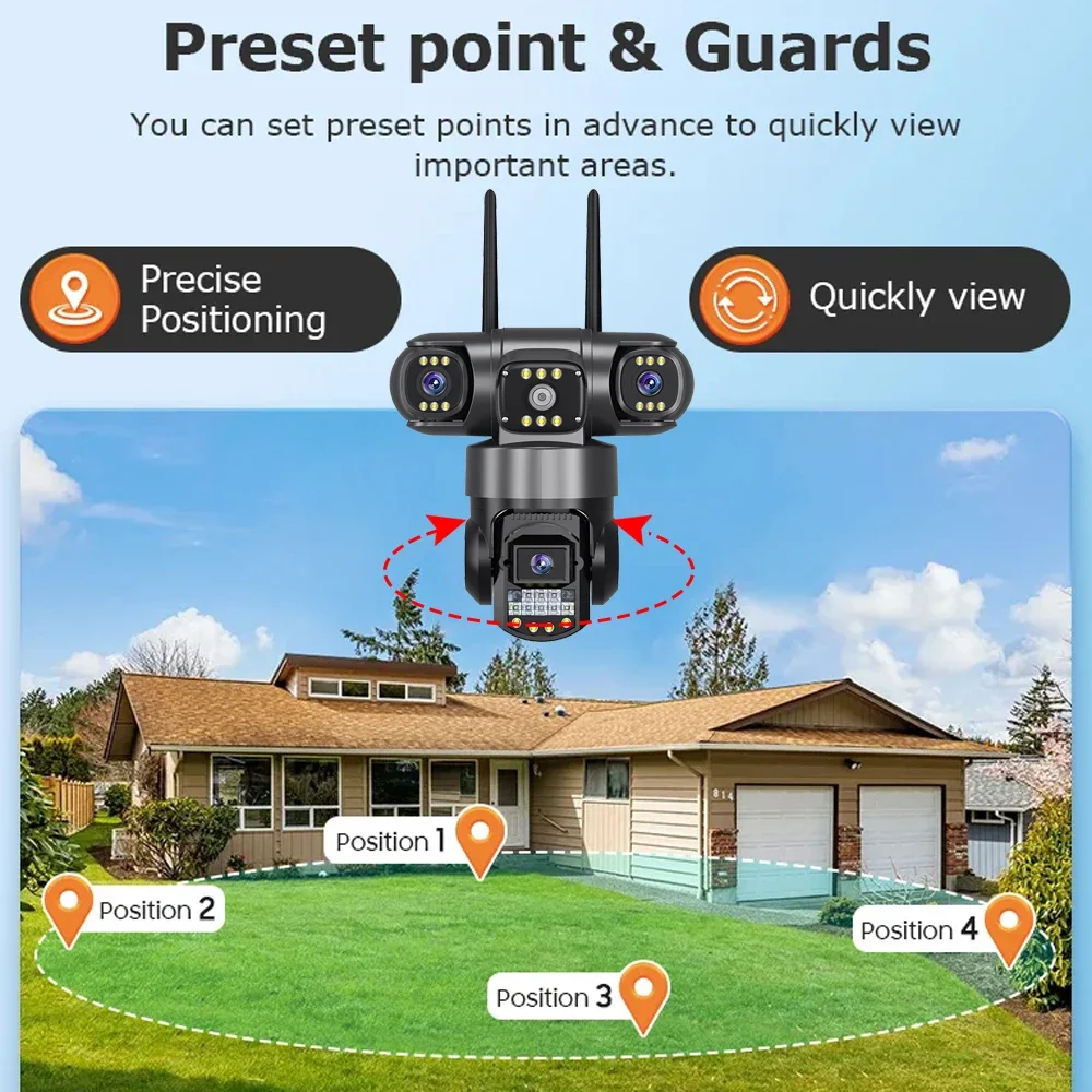 Tri-lens 4G Network Camera 3 Lens Security Protection CCTV Cameras Outdoor Wireless Waterproof Smart Home PTZ Video Surveillance