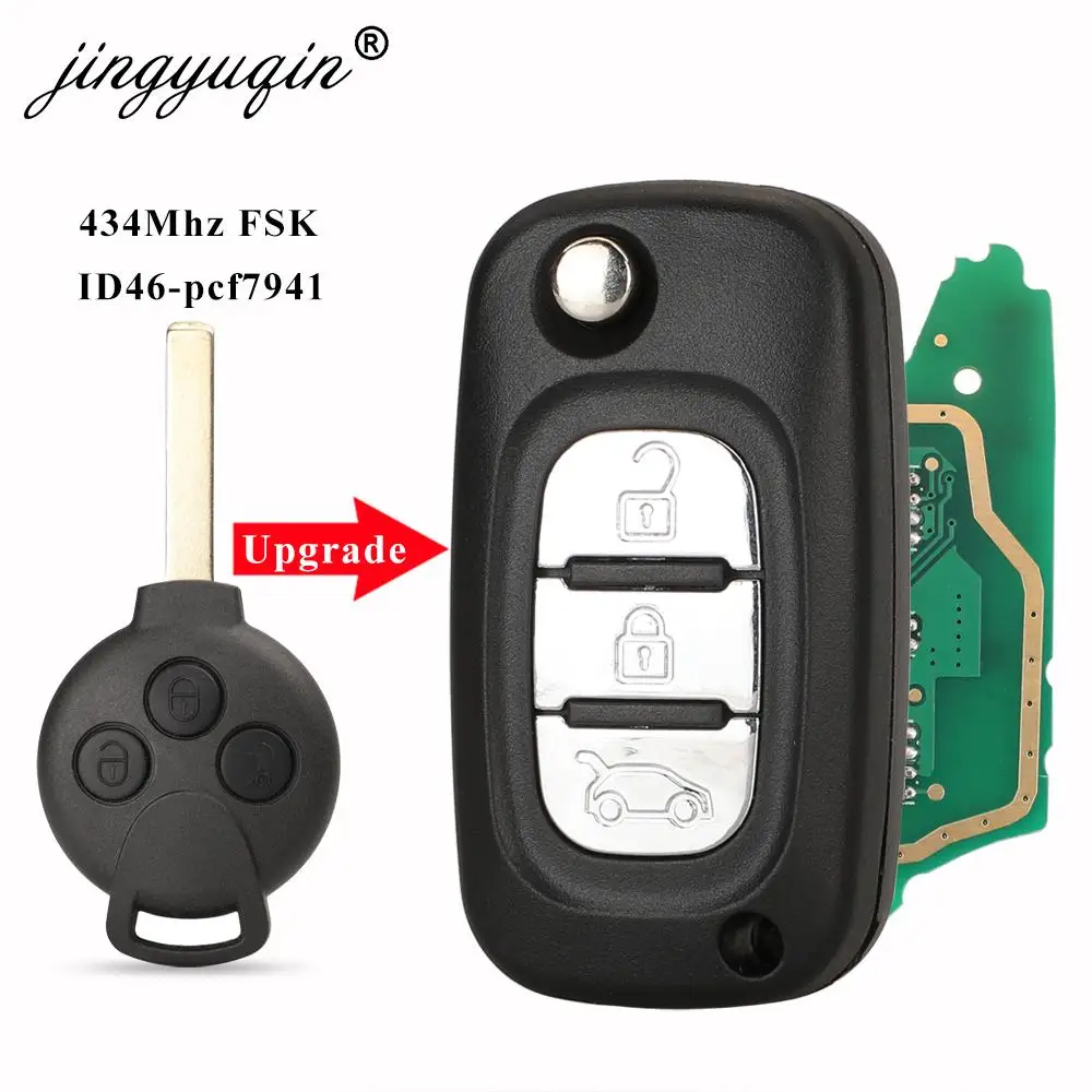 jingyuqin Upgrade Flip 3 Buttons Remote Car Key for Mercedes-Benz Smart Smart Fortwo 451 2007-2013 433Mhz FSK ID46 PCF7941