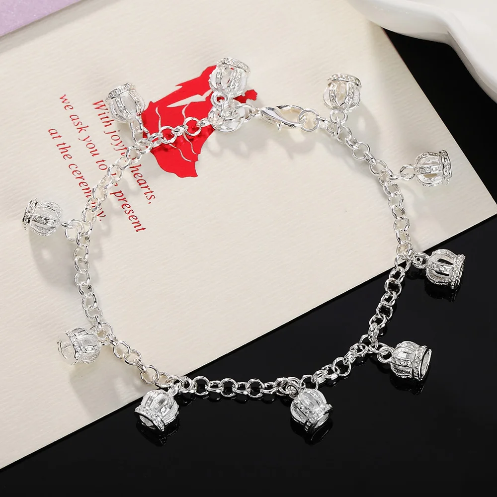 

Fashionable Korean version 925 plated girl's chain silver jewelry hot selling crown women's bracelet party bridesmaid gift