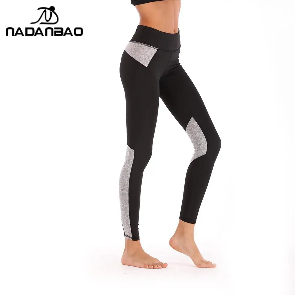 Nadanbao Women's Yoga Pants Nude Fabric Black Gray Patchwork Color Fitness Sports Leggings Outdoor Sports Leggings