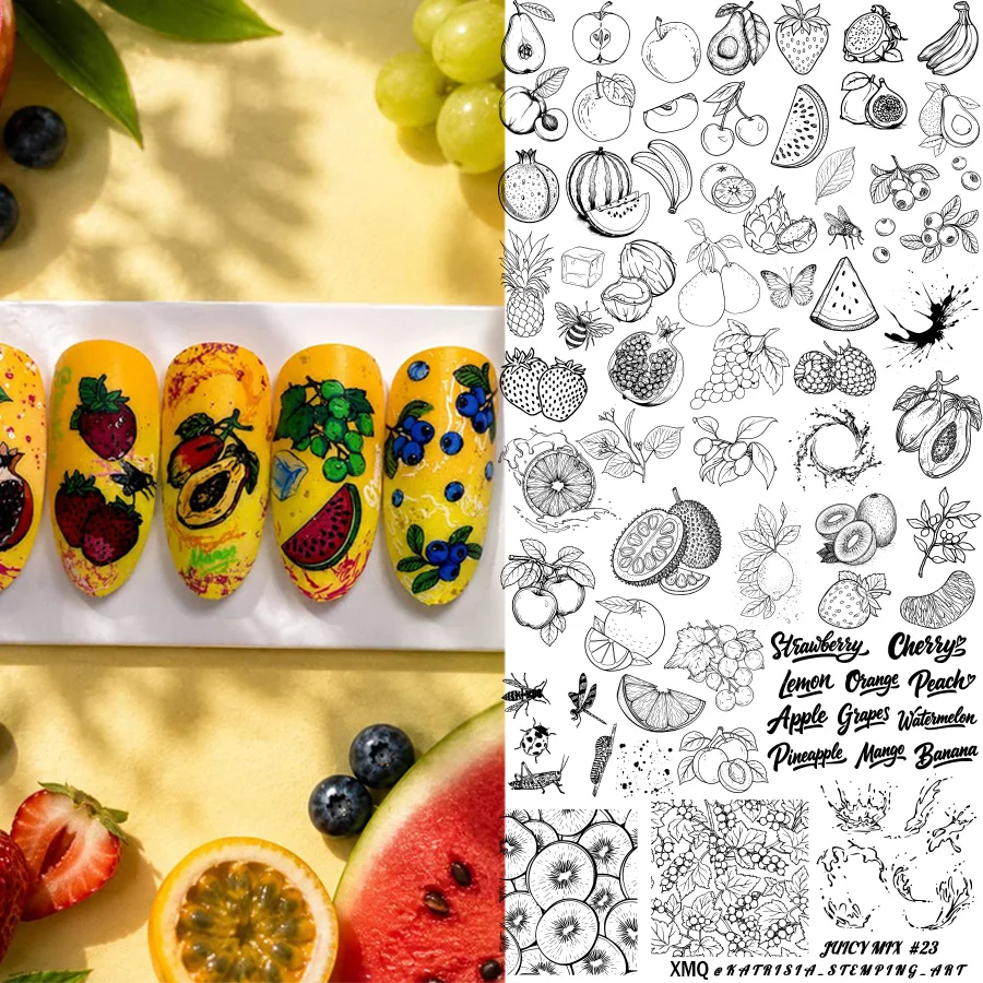 XMQ Nail Art Stamping Plates Fruit Templates Cake Design Manicure Stamp Set for Creative DIY Nail Art