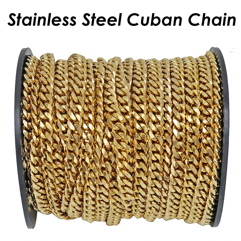 10 Meter Edelstahl-Kubaner-Gliederkette für Männer und Frauen, Großpackung Curb-Kette, Gold PVD-Rolle für Halsketten, Armbänder und Schmuckherstellung – Detail 3