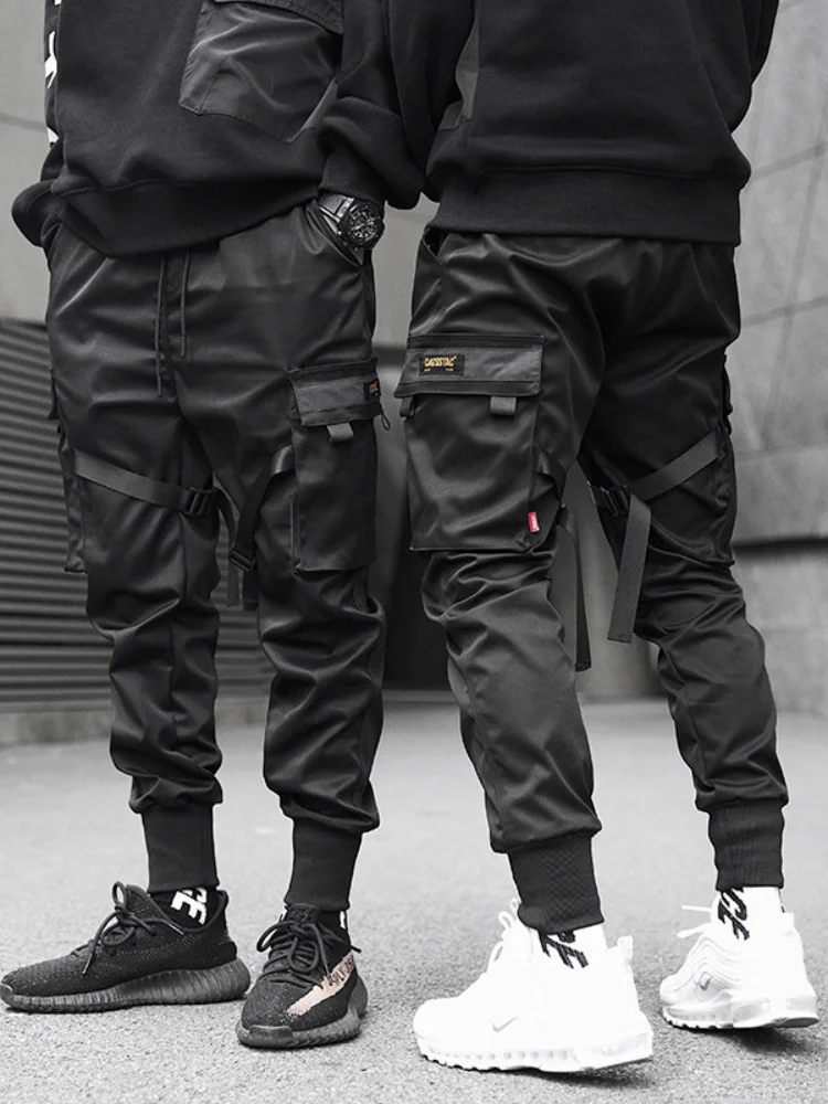 

2025 Multi-pockets Ribbons Bandage Tactical Techwear Cargo Pants Mens Harajuku Punk Hip Hop Joggers Pantalons Casual Streetwear
