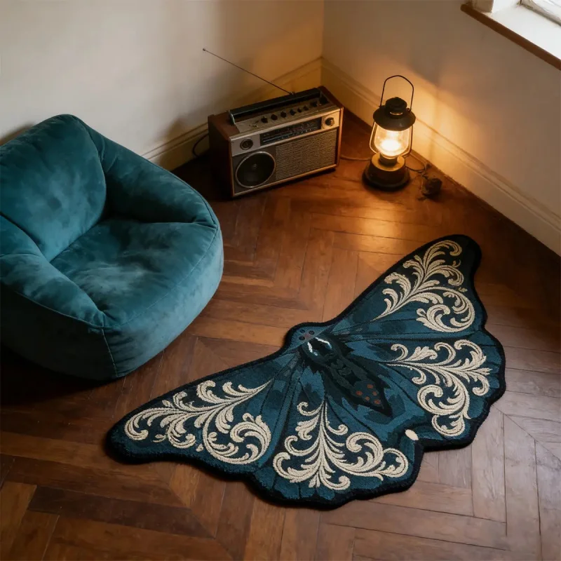 VIKAMA Vintage Butterfly Irregular Shaped Carpet Soft Non-Slip Bedroom Bedside Rug Indoor Area Mat Home Decoration