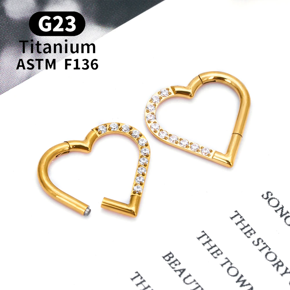 G23 Titanium Round Hoop D Shape Nose Ring Daith Heart Earring 16G CZ  Hinged Segment Ear Tragus Cartilage Helix Piercing Jewelry