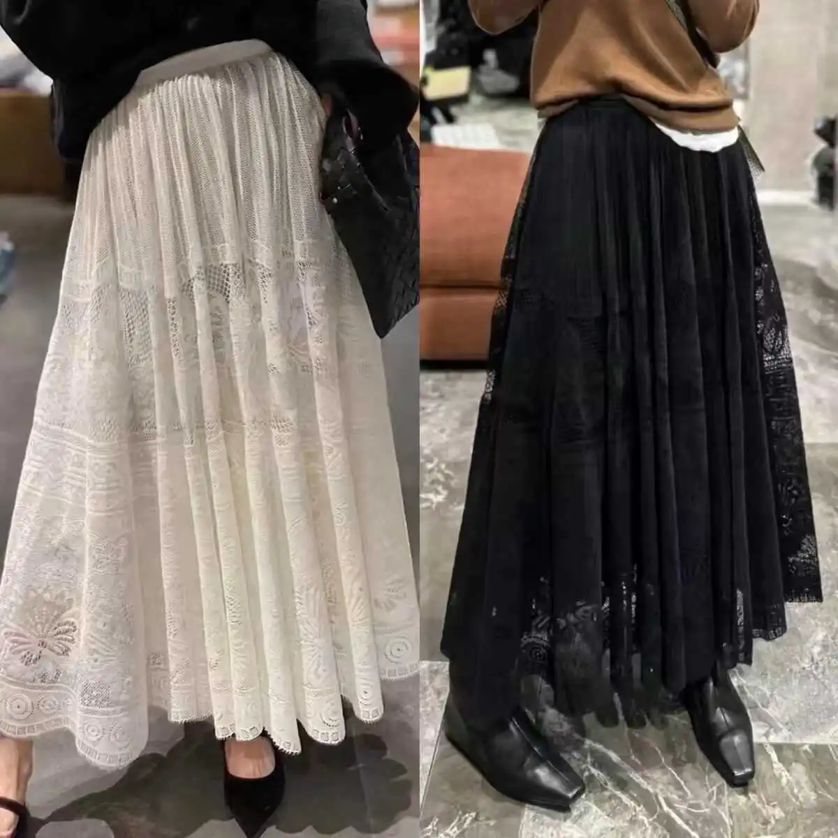 

Кружевная юбка Ele с вышивкой, ажурным дизайном и расклешенным трапециевидным силуэтом для женщин Sli Spring Faion 2024