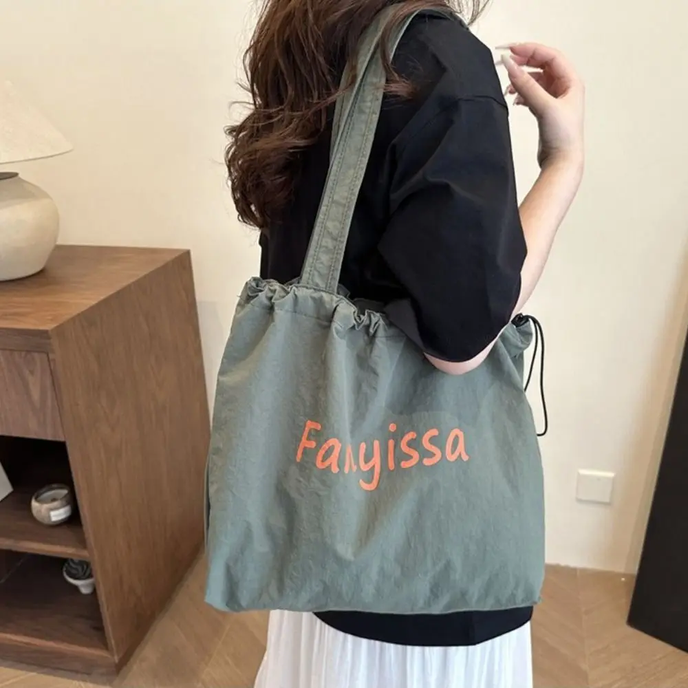 

Ins Korean Drawstring Tote Bags Lightweight Large Capacity Letter Shoulder Bag Casual Designer Handbag Outdoor
