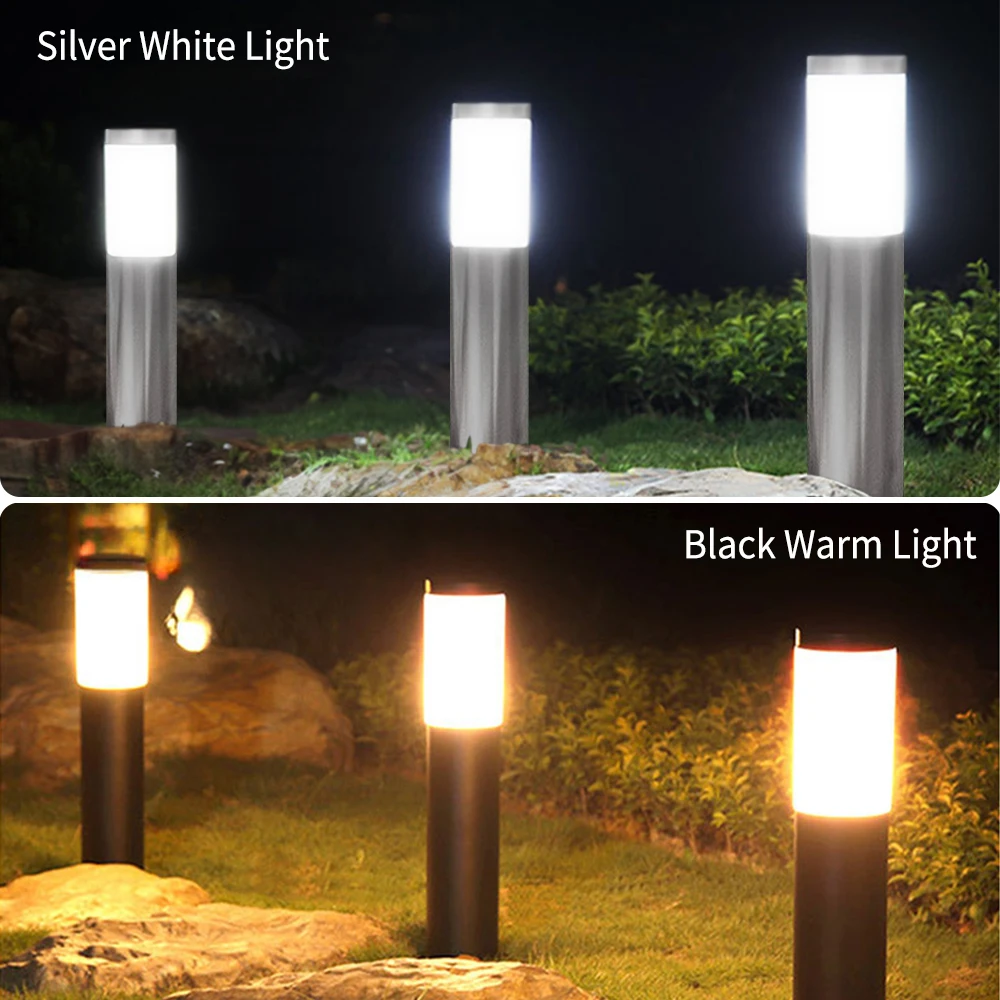 2 Pack Solar Led Light Modern Cylindrical Stainless Steel Waterproof Solar Outdoor Lawn Patio Led Light Garden Landscape Light