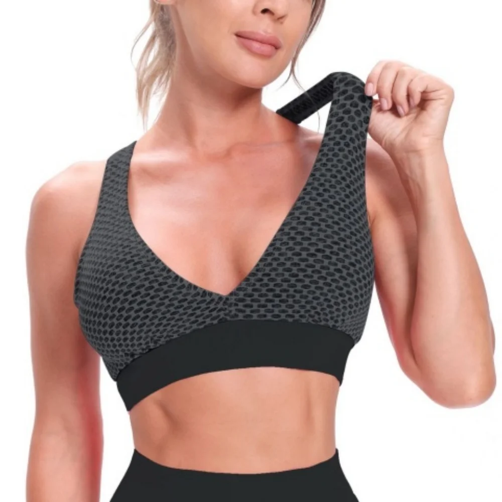 

Hot Fitness Women's Gather Yoga Vest Workout Sports Bra Gym Quick Drying Training Bra Seamless Breathable Tank Top