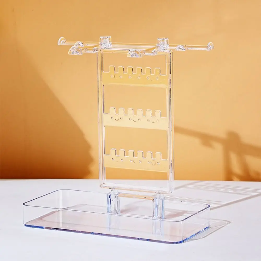 رف عرض المجوهرات البلاستيكية مع قاعدة صينية صندوق تخزين المجوهرات الشفاف أقراط سطح المكتب القلائد حامل منظم المجوهرات