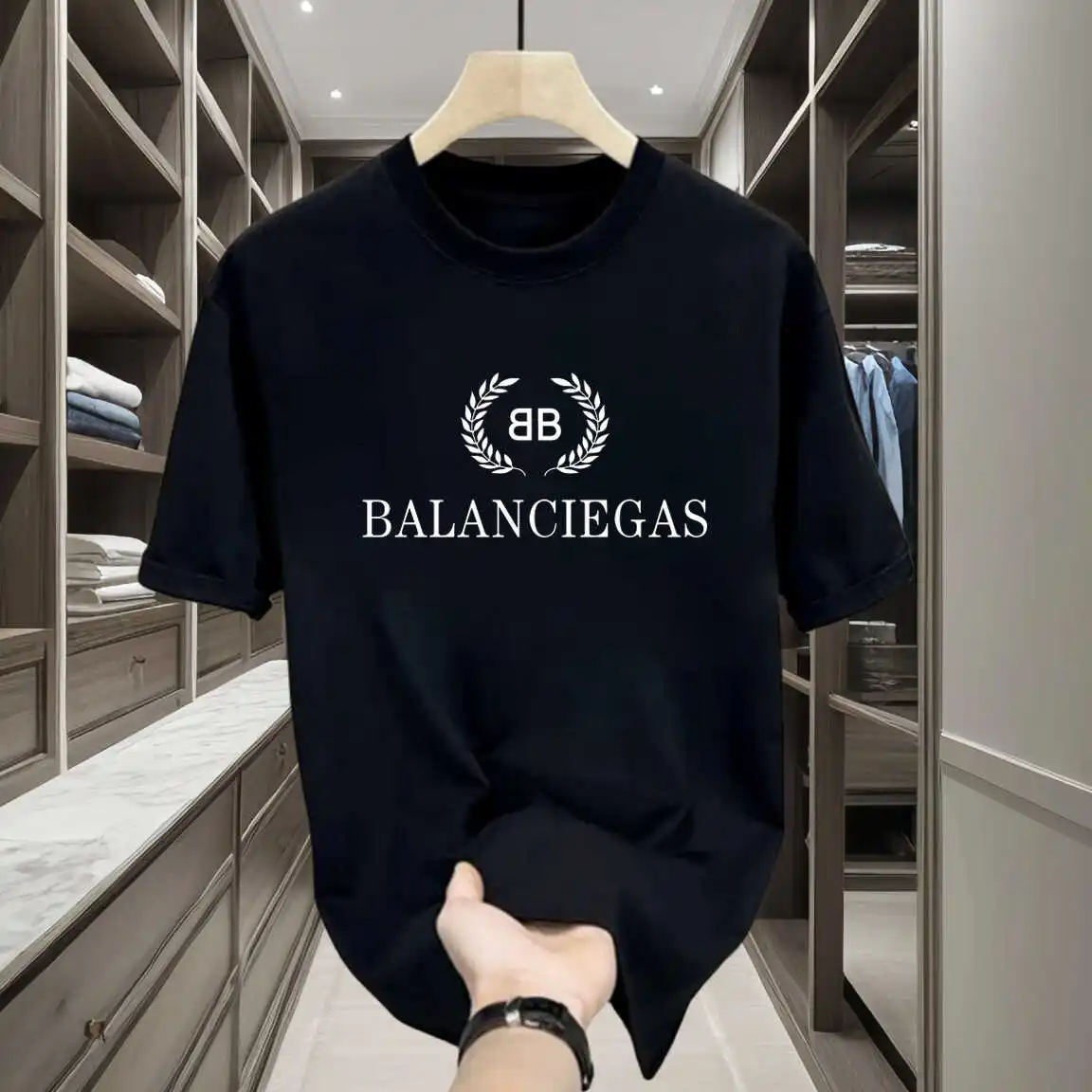 

B's Summer New Wheat Ear Printing Short-sleeved T-shirt Men's and Women's Loose Casual Half-sleeved T-shirt