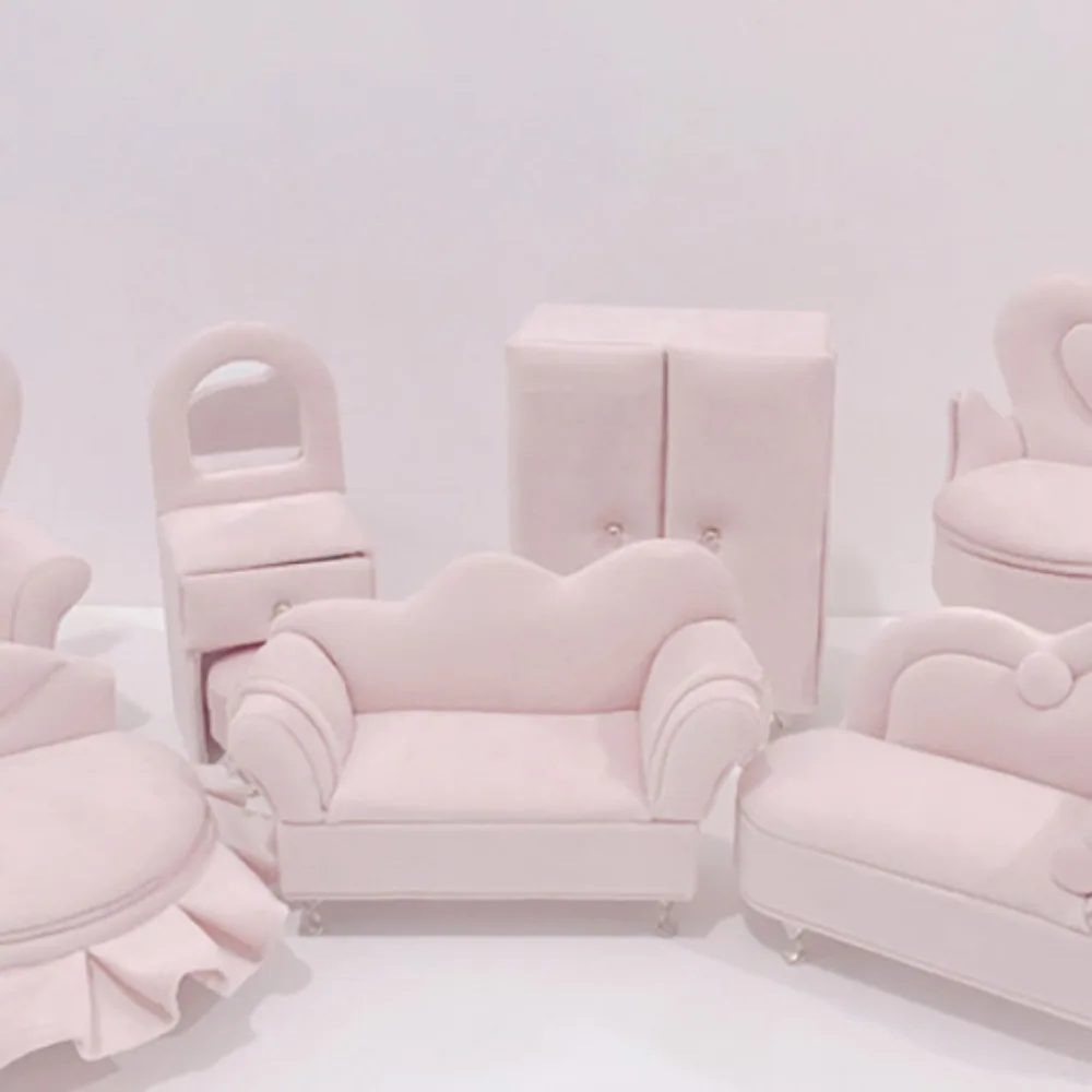 Dutch Velvet Sofa Shaped Jewelry Box Bracelet Pink Mini Couch Earrings Ring Display Stand Elegant with Mirror House Furniture