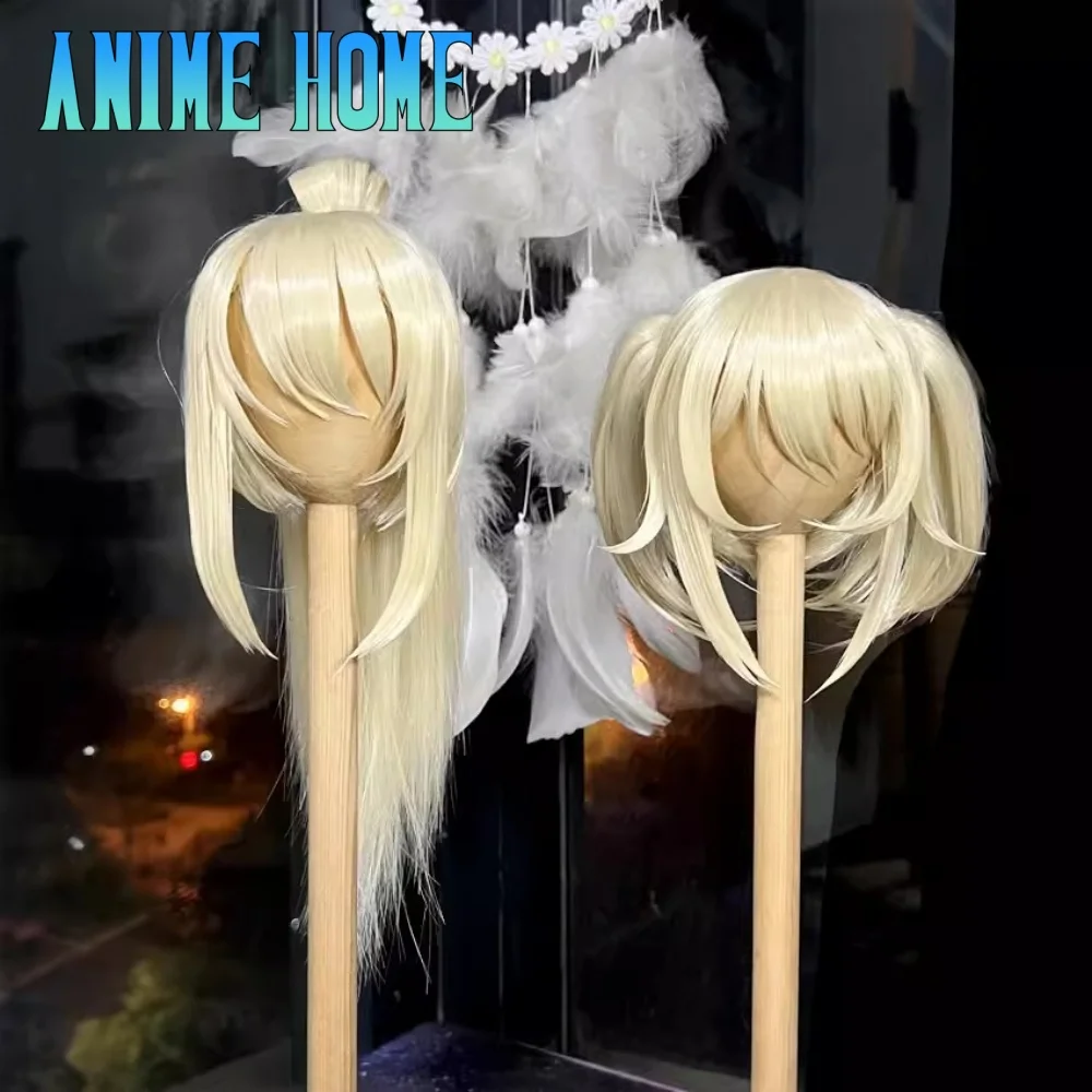 Hot Anime Role Cos Handmade Long Short Ponytail Clips Golden Styling Hair 1/3 1/4 BJD Hair Wig Cosplay KN Gift