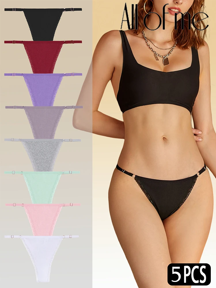 5PCS/Set Cotton Panties  G-String Women's Underwear T-Back Lingerie Femme Underpants Briefs Adjustable Waist Thong Intimates