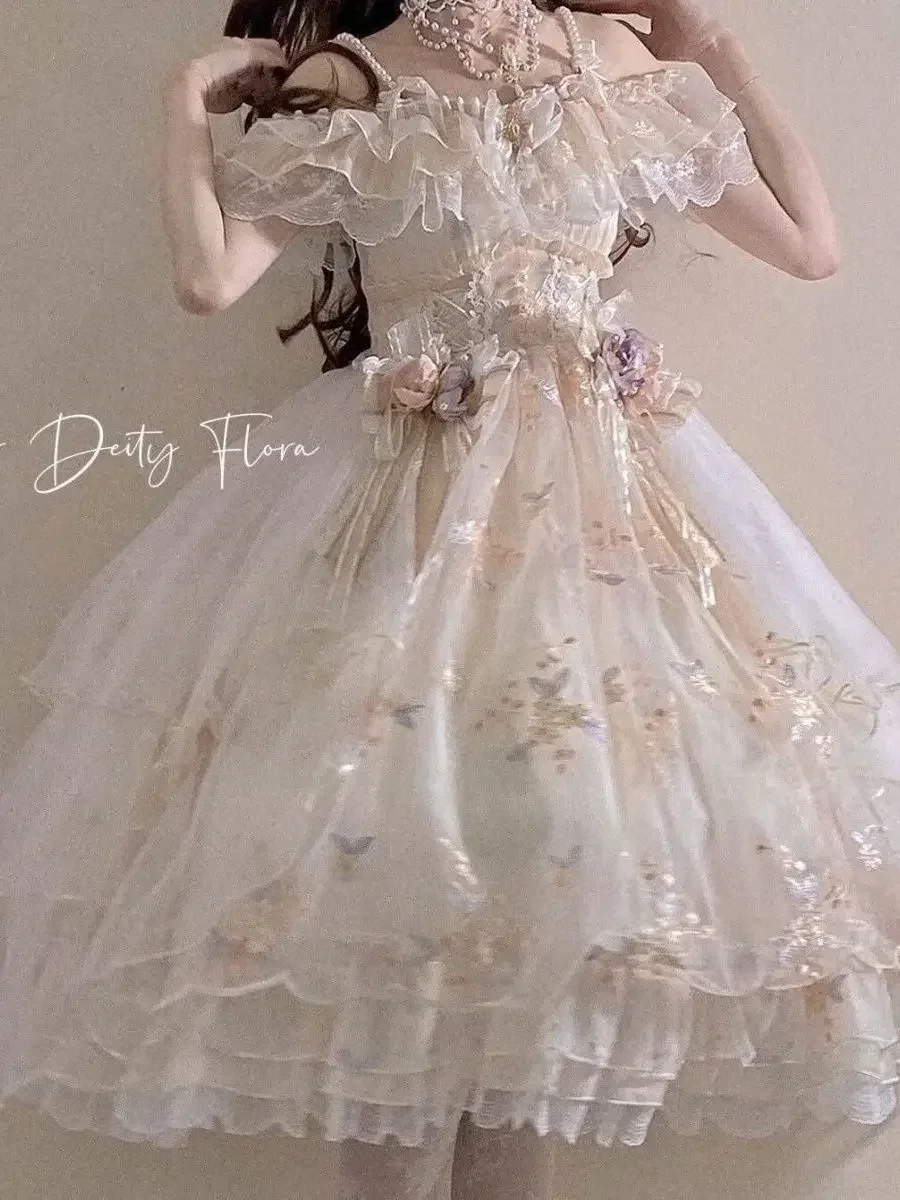 Flower God Flora Lolita Dress Elegant Embroidered Summer Lolita Flower Wedding Dress Gorgeous Sweet JSK Princess Party Dress