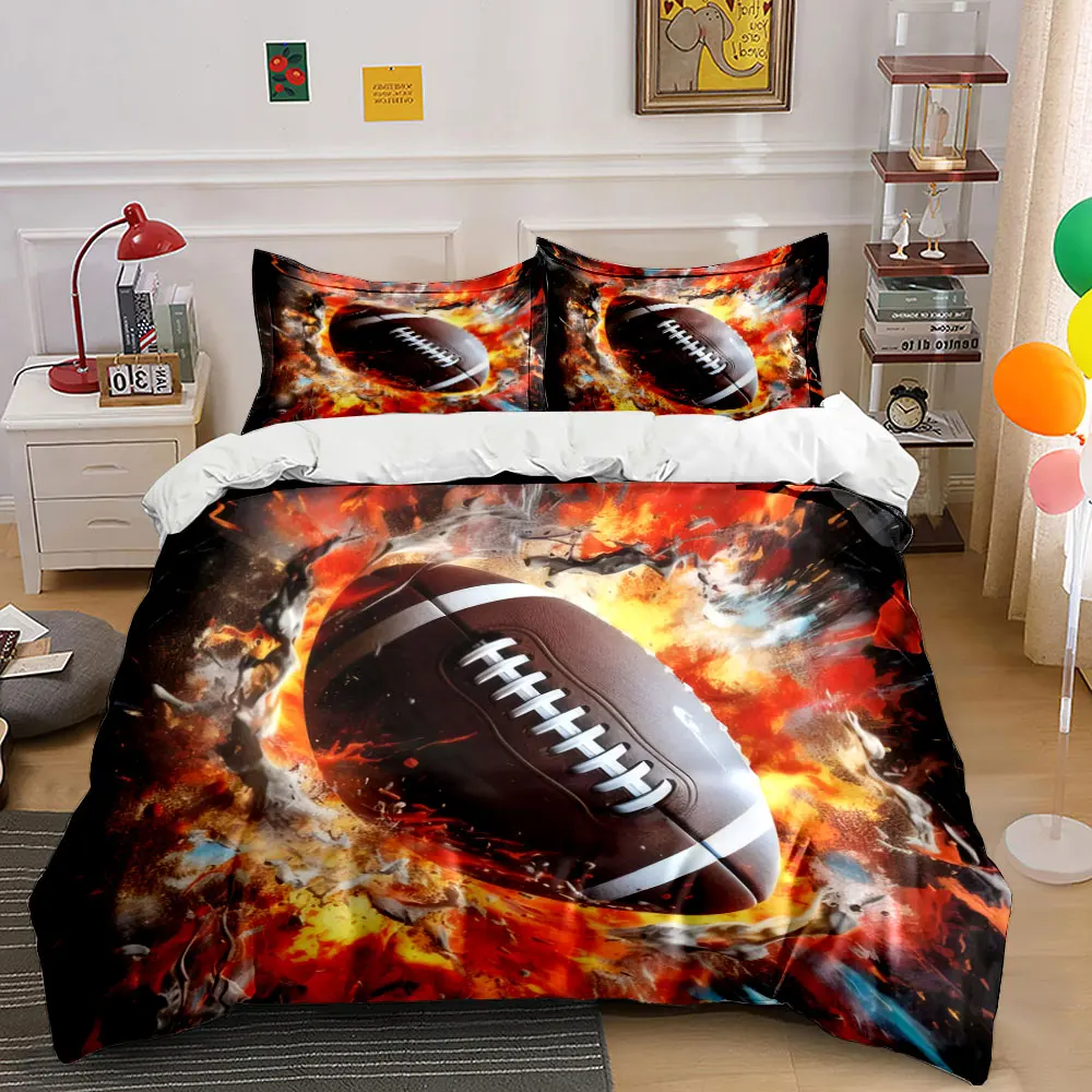 

Fiery American Football with Explosion Effect 3PCS Bedding Set Soft Duvet cover Pillowcase Set for Teen Boys Bedroom