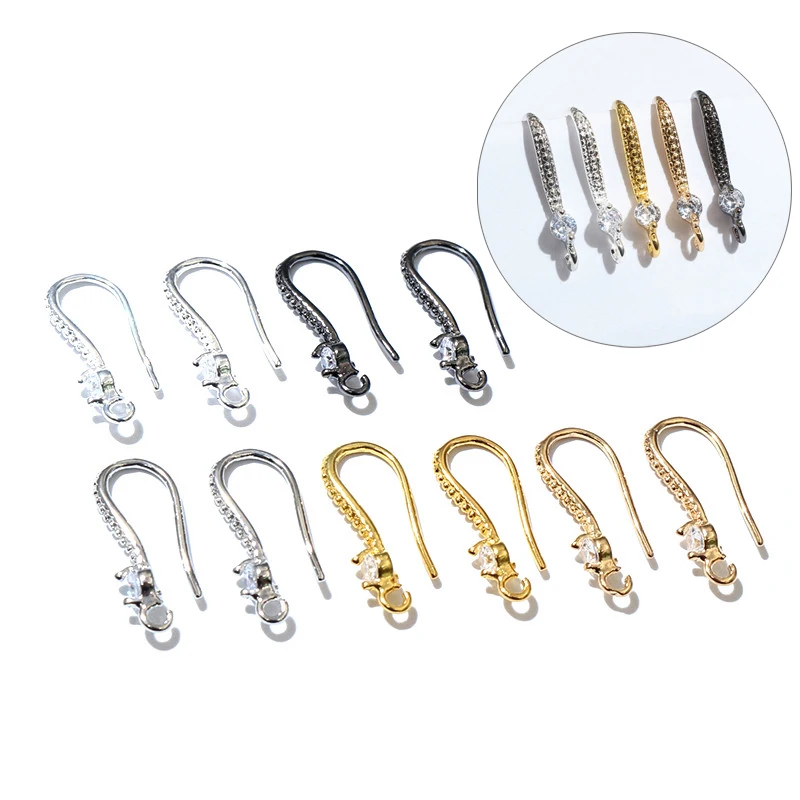 10pcs 19x8mm with Zircon Earring Hooks Wires Brass Material DIY Jewelry Making Earrings Accessories Handmade Findings