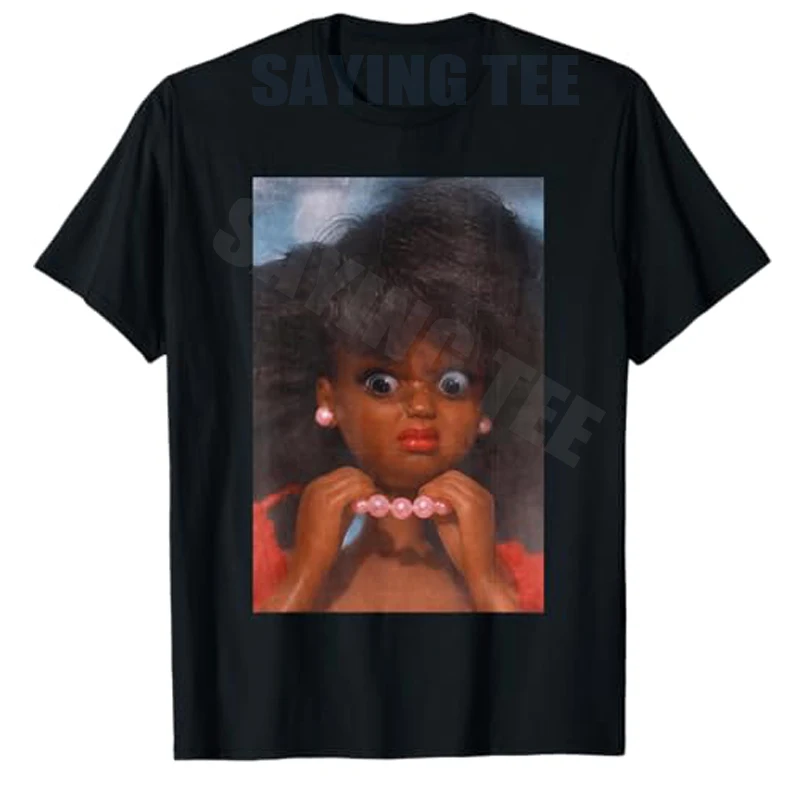 Schwarzes „Disgusted Doll Face“ Meme Lustiges Ekelhaftes Witz-T-Shirt für Damen – Modische, humorvolle Grafik-Bekleidung, Neuheit, Kurzarm-Oberteile – Detail 3