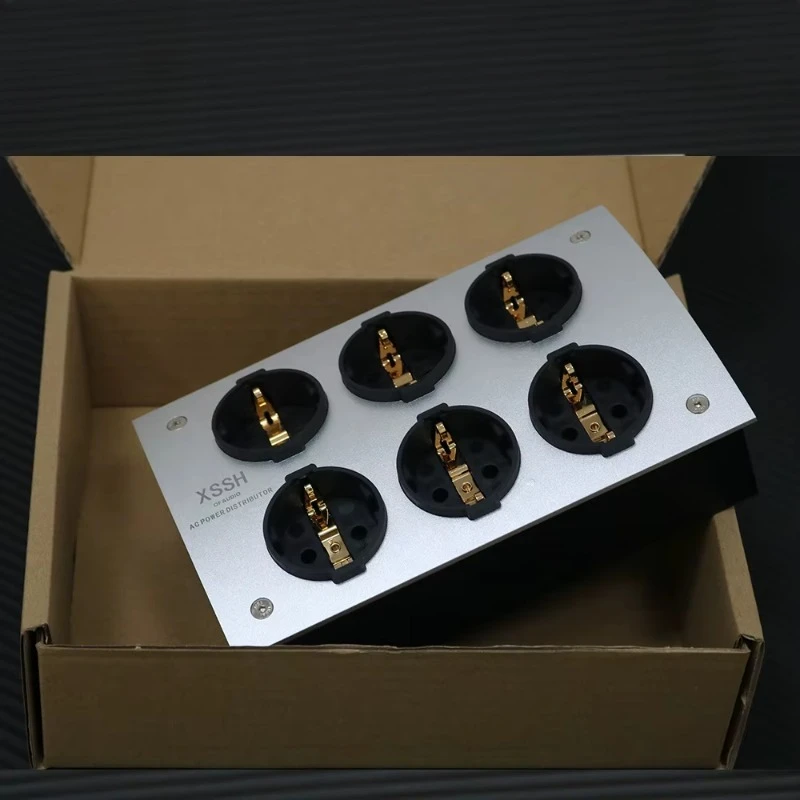Electrical Outlet  Audio Shuko Euro AC Power Distributor 110-250V 50/60Hz 16A 6 Outlets Aluminum Alloy Gold Plated