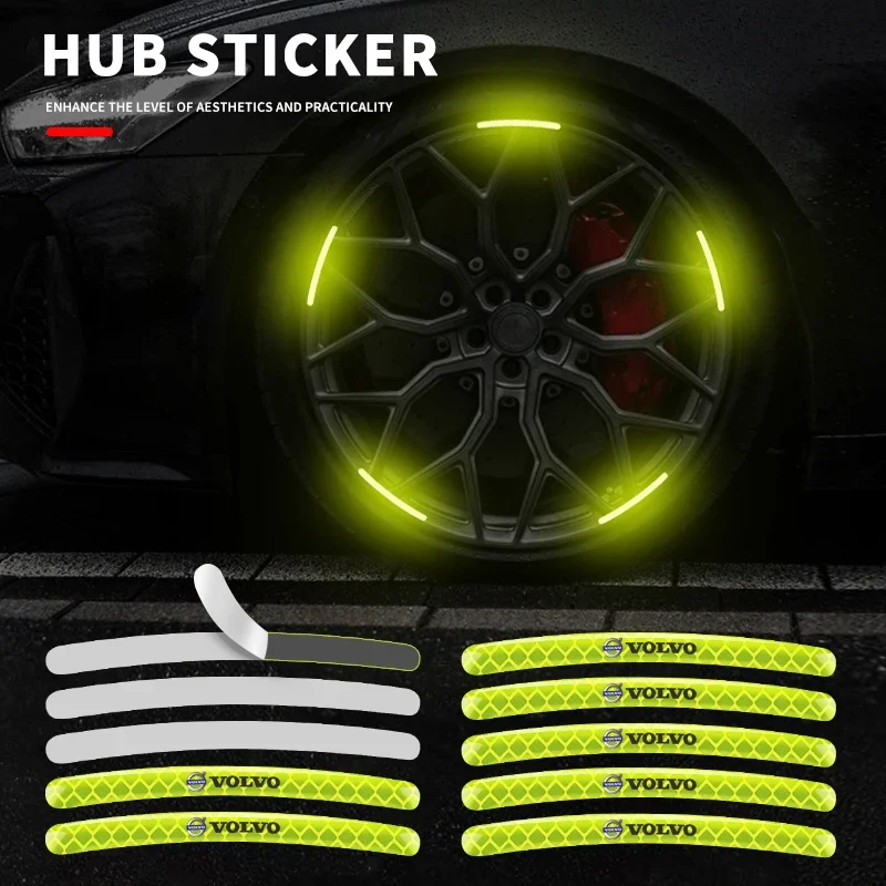 

5/10/15/20 шт. наклейка на ступицу колеса автомобиля, светоотражающая лента для Volvo V60 XC60 XC90 S60 XC40 V40 S80 T6 V90 EX90 S90 V70