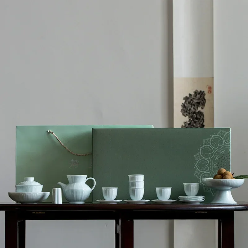 Traditional Chinese Ceramic Kung Fu Tea Set Porcelain Tea Tureen  Collection With Gift Box For Household Teaware