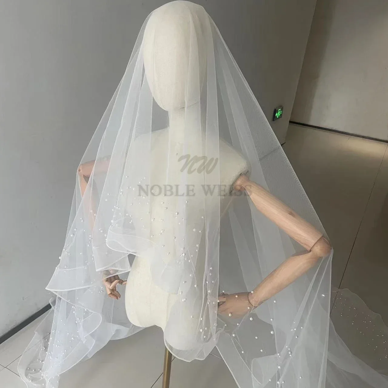 Beaded Wedding Veils One Layer Bride Veil With Stretch Mesh Tulle Veils Accessories 3*3 meters Customized image 4