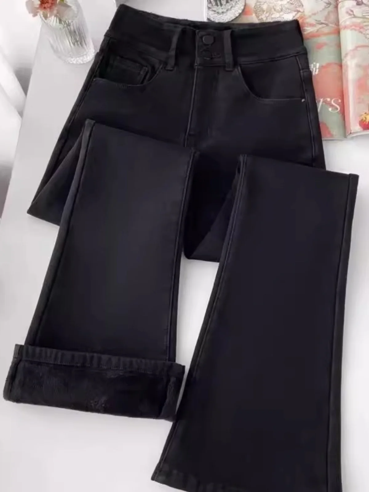 

High Waist Fleece Lined Thickened Bell Bottom Jeans Women's New 2025 plus Size Slimming Long Taller Women's Denim Jeans