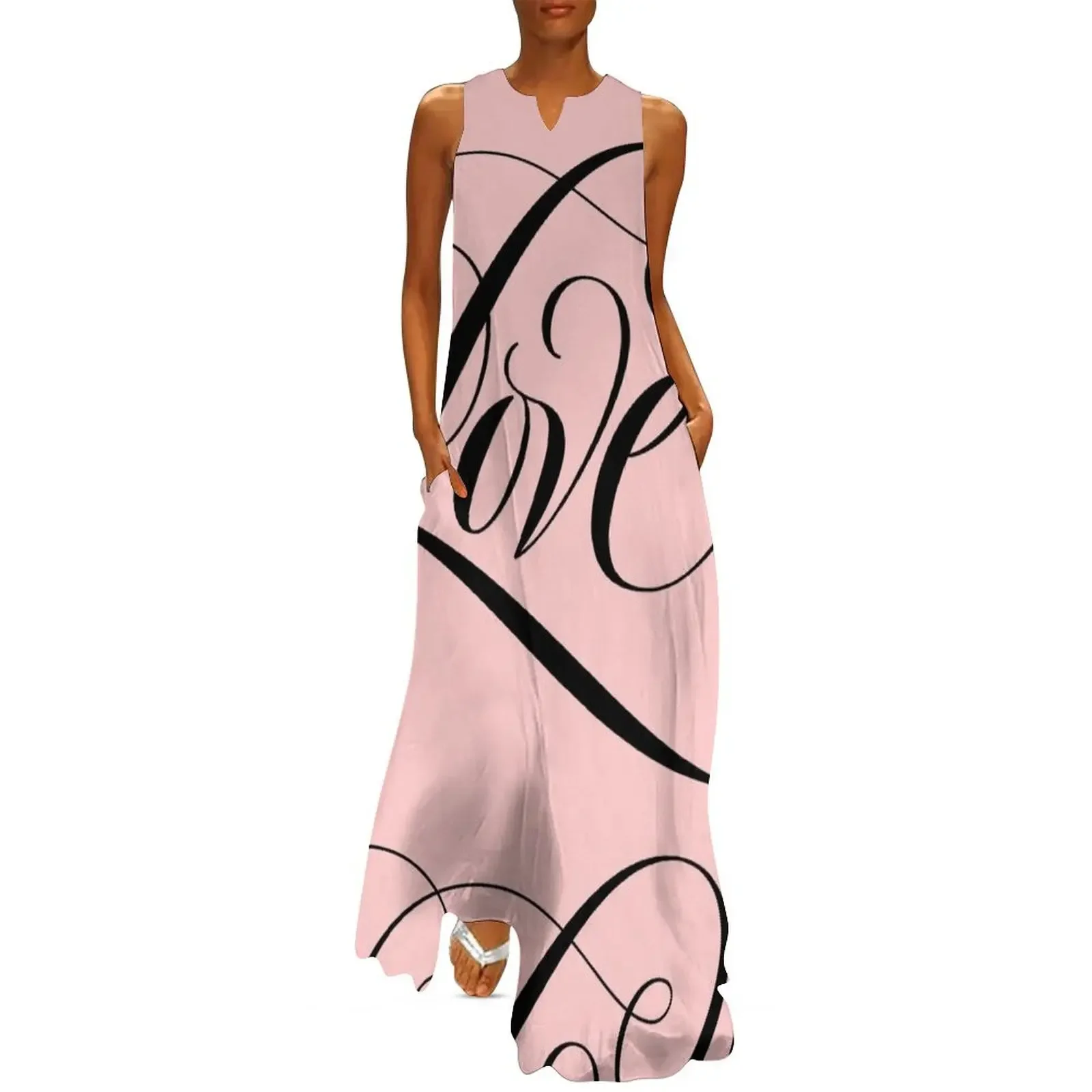 

Romantic Black LOVE Calligraphy Script Lettering Blush Pastel Pink Long Dress clothes for women women dress Dress