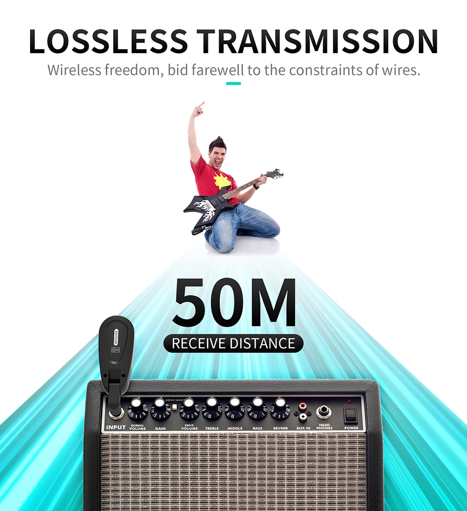 Dez itens TLF Xtuga JTSY23 Modelo Privado Bateria Recarregável Embutida UHF Guitarra Sistema Sem Fio Transmissor e Receptor