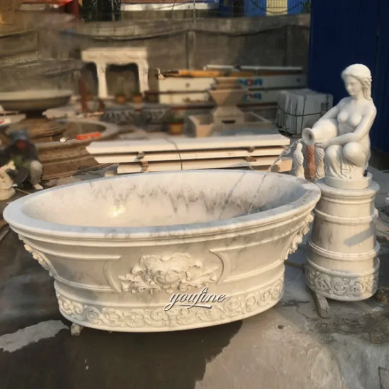 Classic Handmade Antique Style Marble Bathtub With Lion Statue