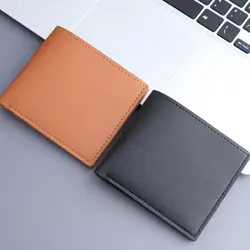 Men Short PU Leather Wallet Simple Solid Color Thin Male Credit Card Holder