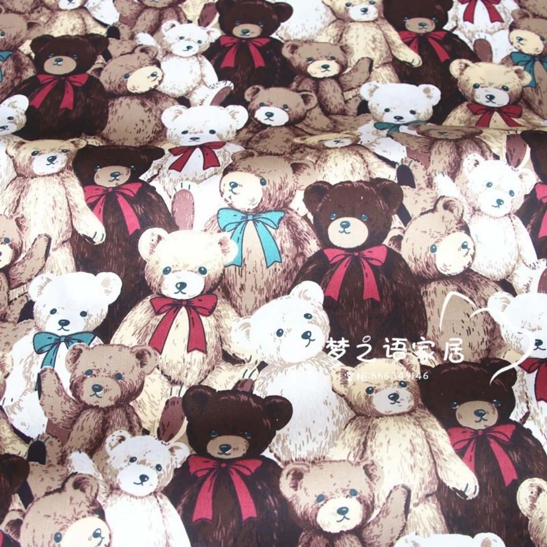 160*50cm Pure Cotton Twill Fabric with Bow Plush Bear Printed for Handmade Clothing and Bedding,DIY Patchwork Cloth Craft - view 3