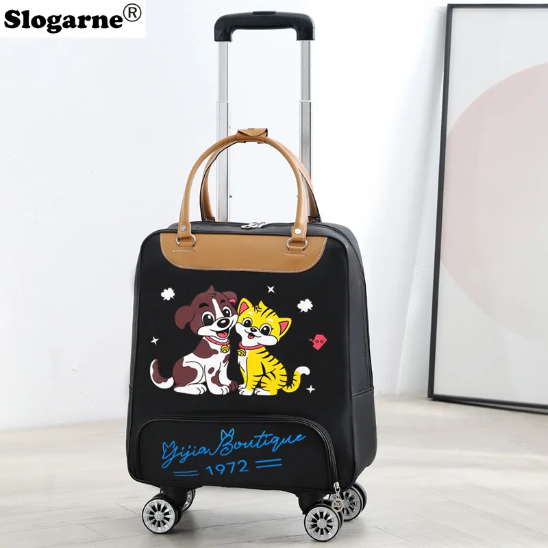

Fashion Cartoon Travel Duffels Trolley Travel Bag Universal 4 Wheels Luggage Bag Women Trolly Handbag Suitcase Oxford Wheel Bag