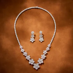 Designer Collection Jewelry Sets Women Lady Inlay Full Cubic Zircon Flower Pendant Evening Party Choker Necklace Earrings