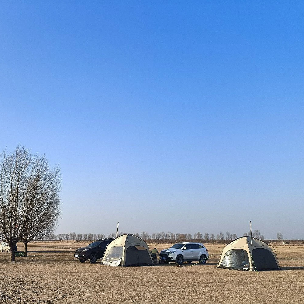 6 Person Gazebo, Big Garden Tent with Waterproof Rainfly Cover, 2 Layers with Mesh, 4 High Doors, 4 Sky Windows