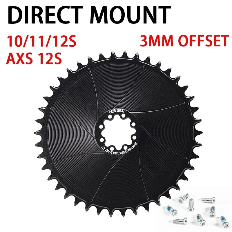 PASS QUEST 3mm Offset 8 bolt Road Bike Narrow Wide direct mount Chainring 38-54T Chainring for Sram ETAP AXS 12s FORCE RED Crank