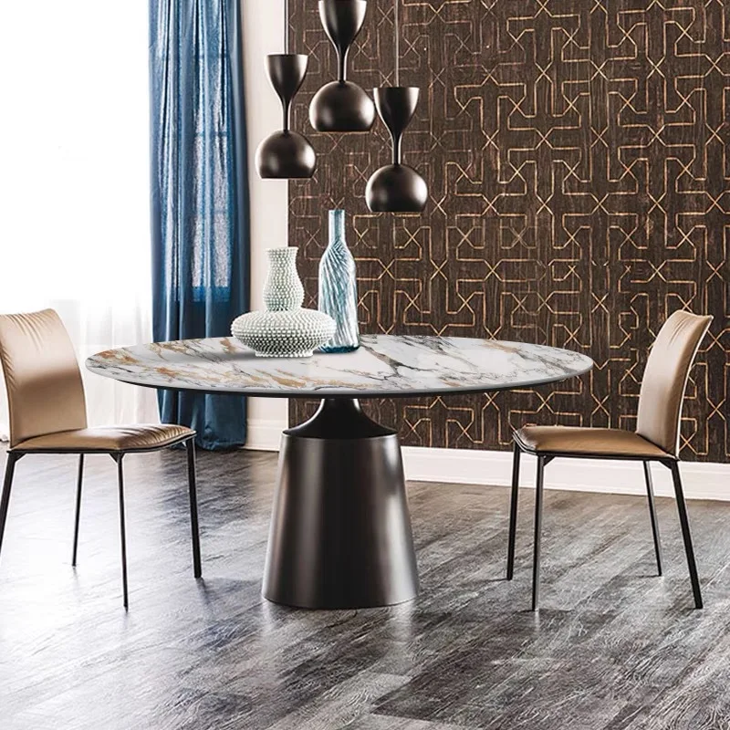

Fengyan slab round dining table simple modern household small apartment high-end rock slab