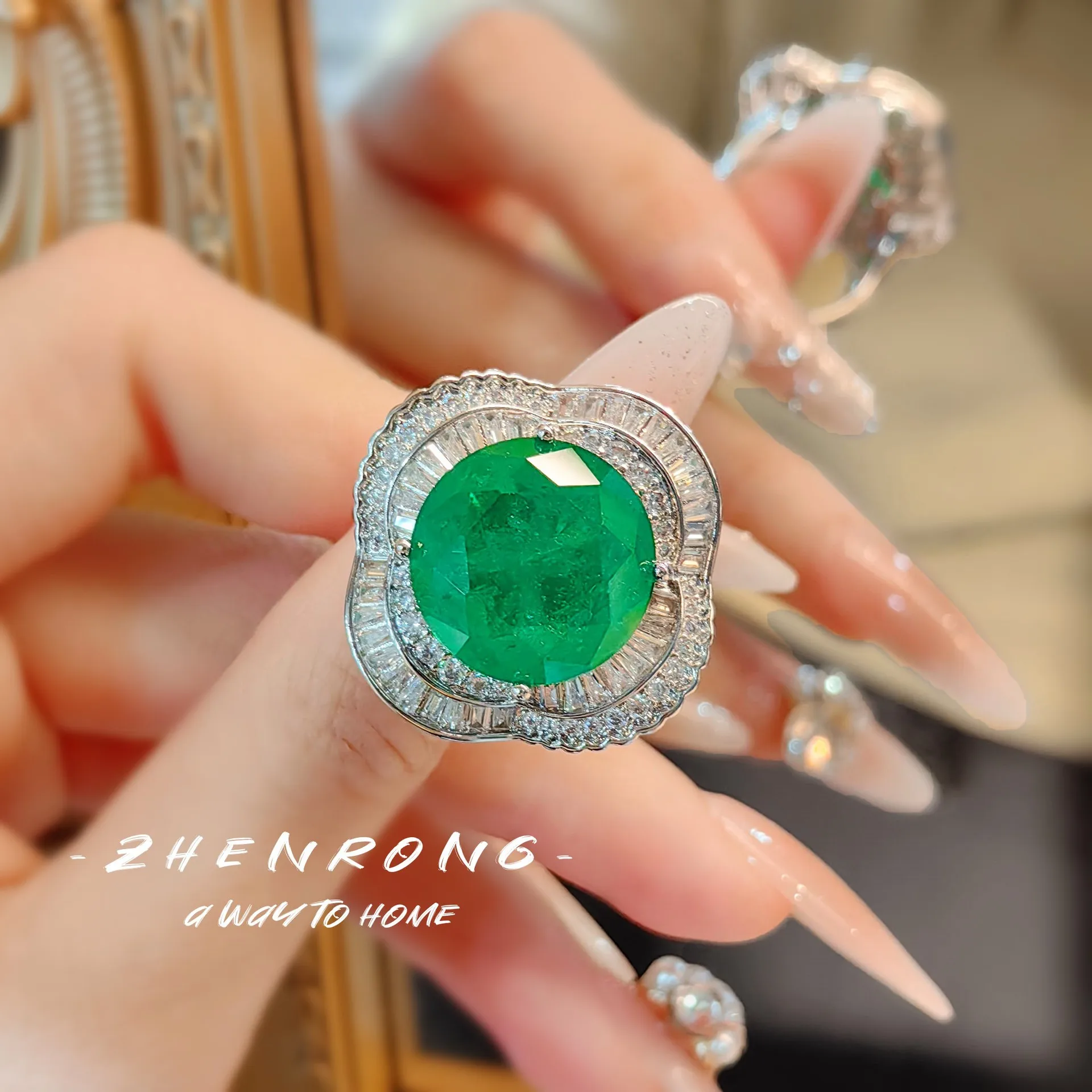 Exquisite Round Cut Tourmaline Emerald Jewelry Sets Luxury Platinum Plating Round Shape Retro Ring Earring Necklace Accessories