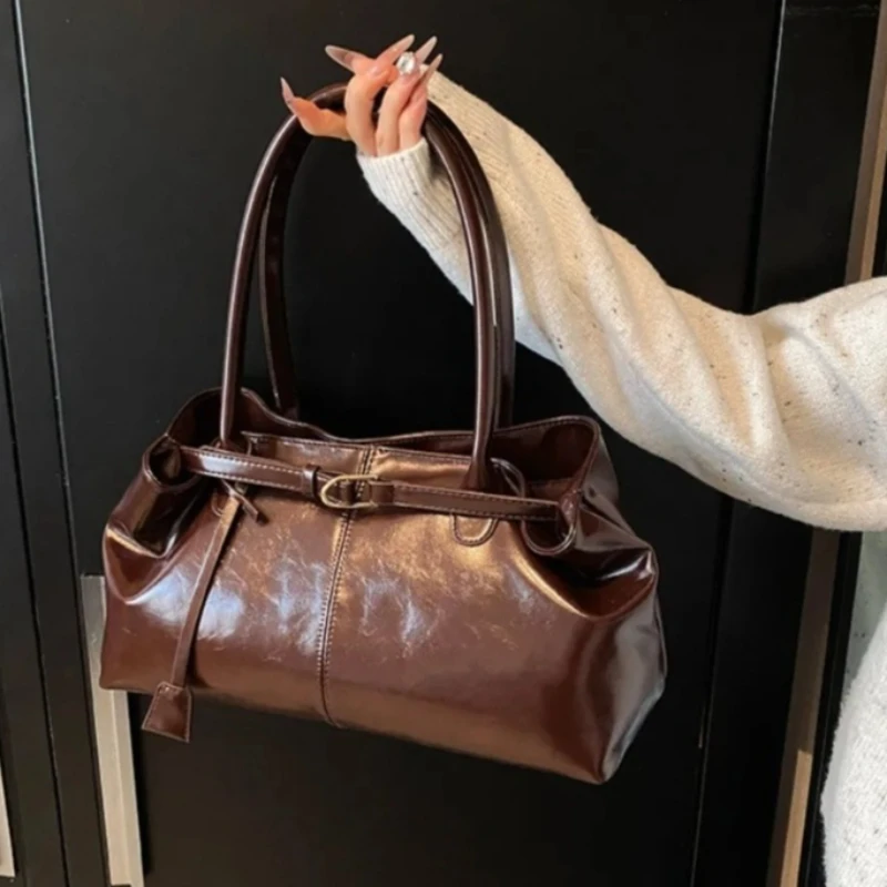 

Fashion New Oil PU Handbag Large Capacity Multifunctional Shoulder Bag Women Casual Tote Bag Underarm Bag for Women Handbags